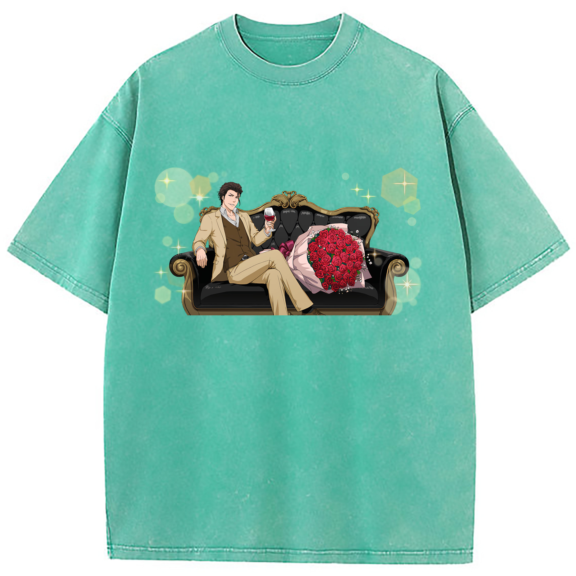 （画像用） ブリーチ 藍染 惣右介（あいぜん そうすけ） BLEACH Aizen Sousuke 綿100% ヴィンテージ風 半袖Tシャツ（フロントプリント）